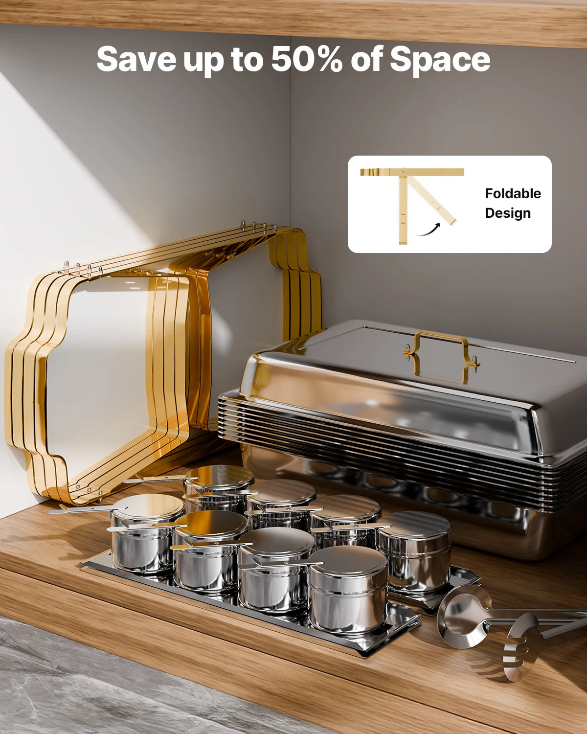 8 Qt 4 Pack Chafing Dish 2 Full Size and 4 Half Size Pan, Stainless Steel