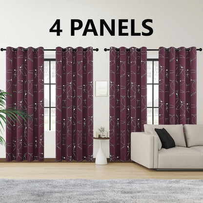 4PCS Blackout Curtains with Grommets Thermal Insulated Circle And Dots Foil Printed