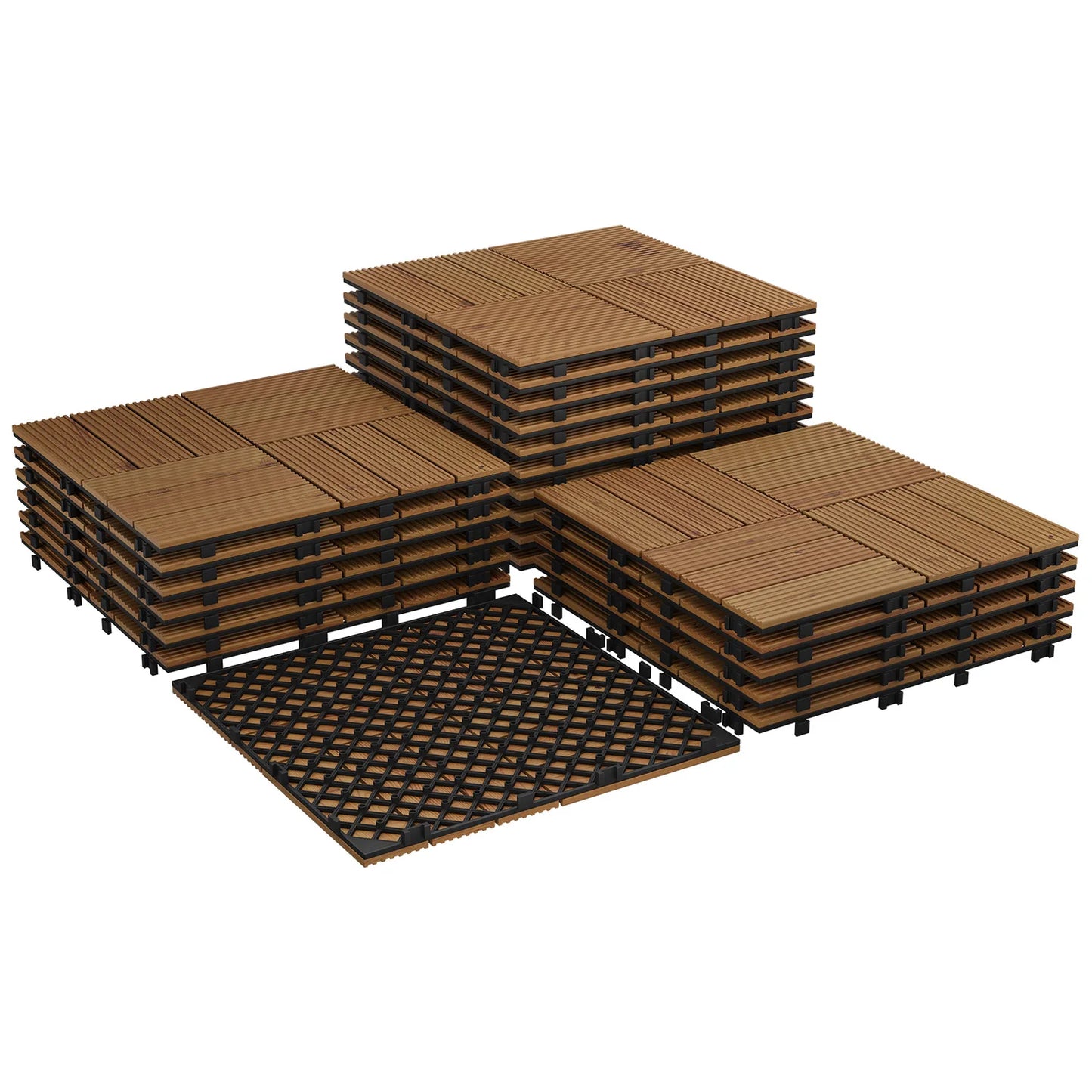 Acacia Wood Connected Deck Tiles for Patio & Outdoor 12"x12" Weatherproof Non-Slip
