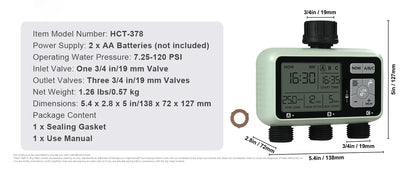 3 Outlets Hose-3 Independent Watering Zones- Watering Sprinkler Timer