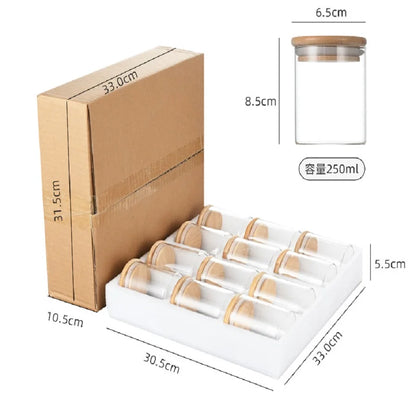 12pcs/set Airtight Glass Storage Jar with Bamboo Lid