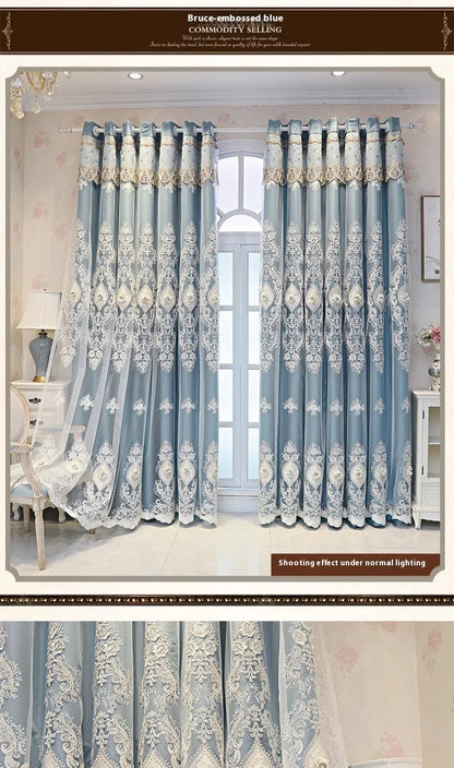 Luxury Vintage-Style Embroidered Curtain 3D Relief Dual-Layer Design for Privacy