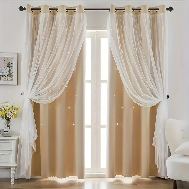 Blackout Blue Romantic Sheer Double-Layer Girls Curtains Princess Design