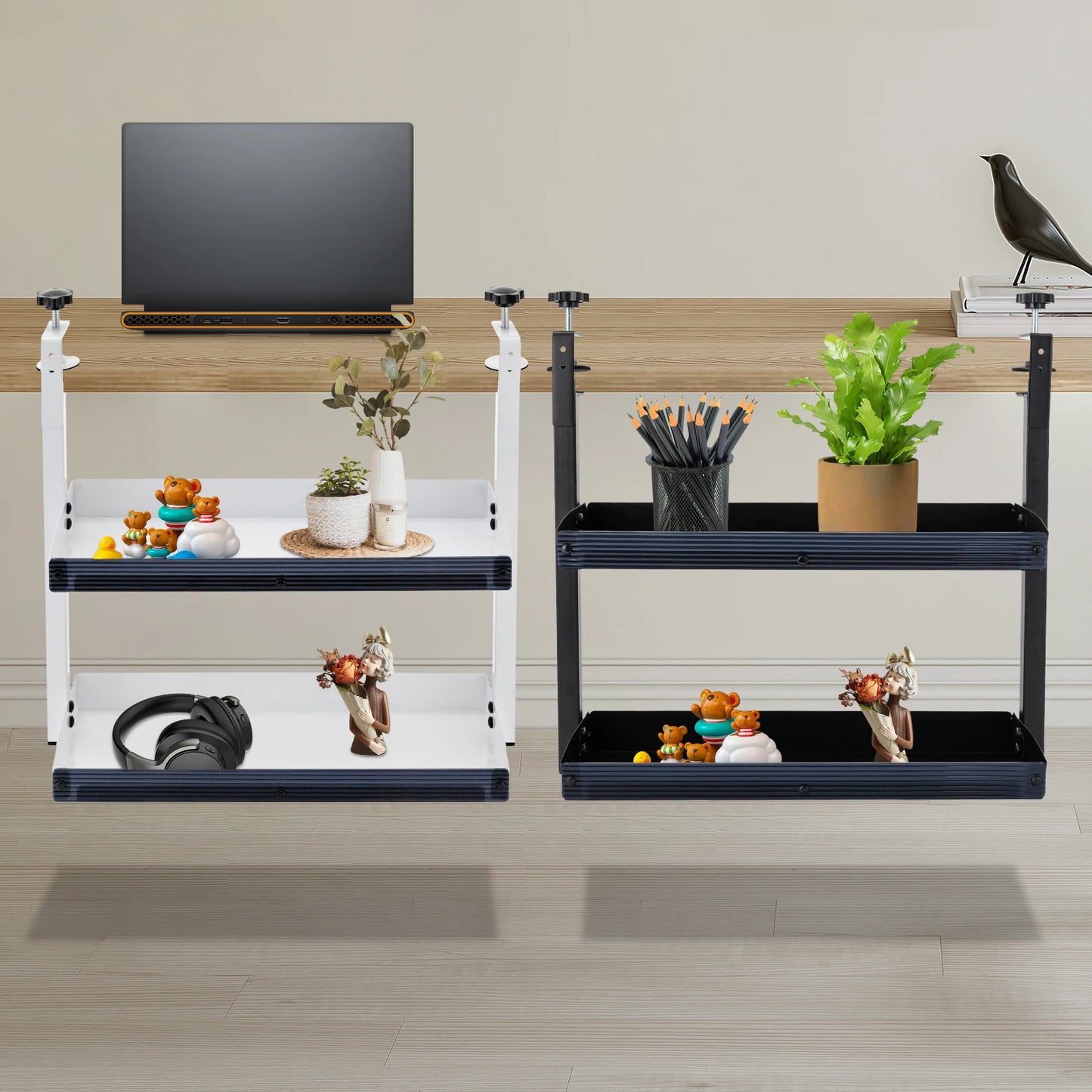 Adjustable 2-Tier Desk Shelf Clamp-On Storage