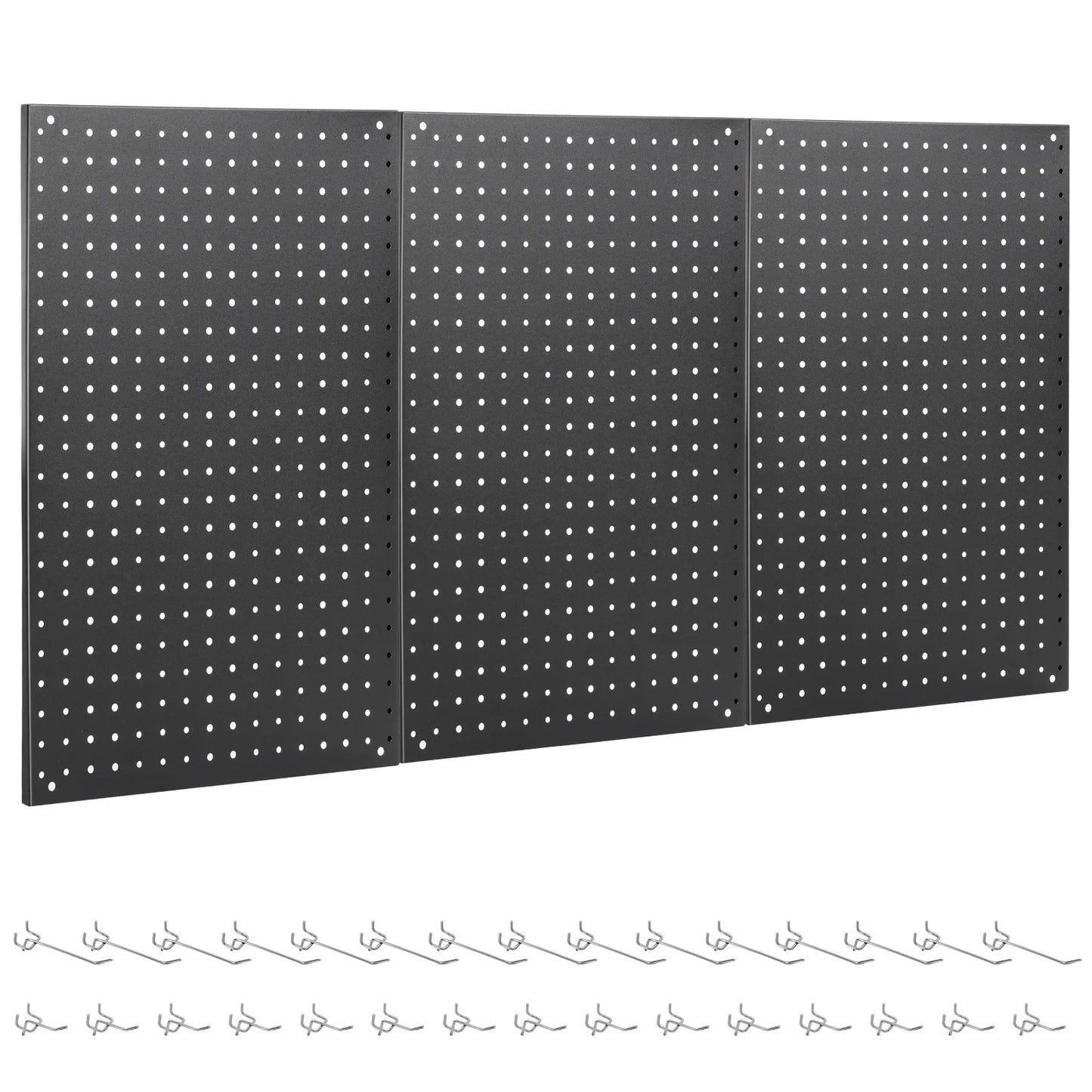 3pcs 24"×16" Metal Pegboard Black w/30 Hooks