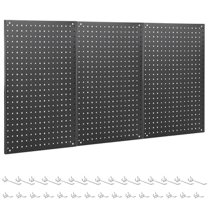 3pcs 24"×16" Metal Pegboard Black w/30 Hooks