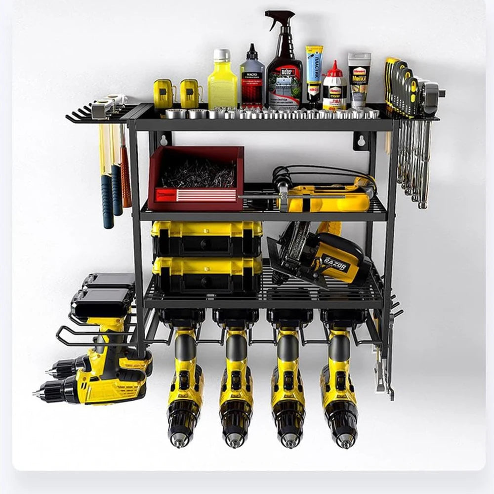 Heavy Duty Power Tool Organizer 4 Layer Wall Mounted Storage Rack with Hooks