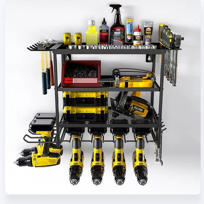 Heavy Duty Power Tool Organizer 4 Layer Wall Mounted Storage Rack with Hooks