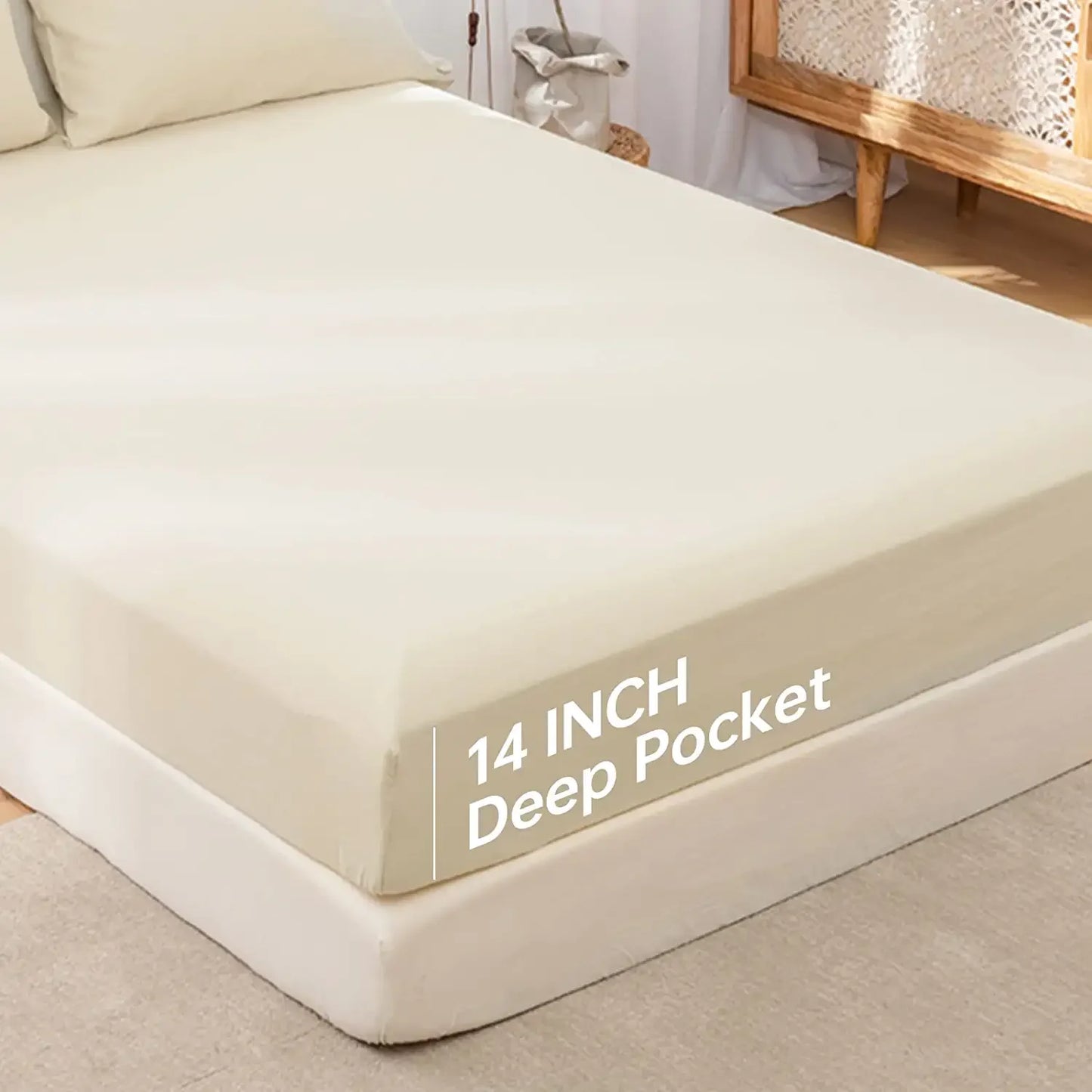 Linen Fitted Sheet (1 Piece) - 14 Inch Deep Pocket Mattress Cover