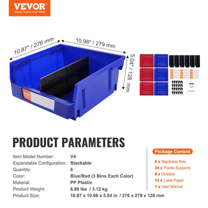 Organizer Bin Stacking Containers for Garage/Office-6pcs Garage Storage Bin