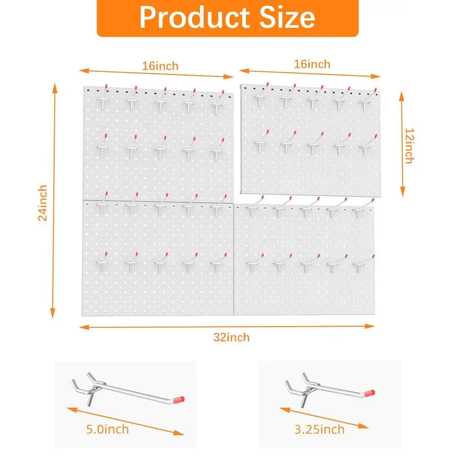 Metal Pegboard Panels and Hooks for Garage, Workbench, Shop, Shed Tool Organizer