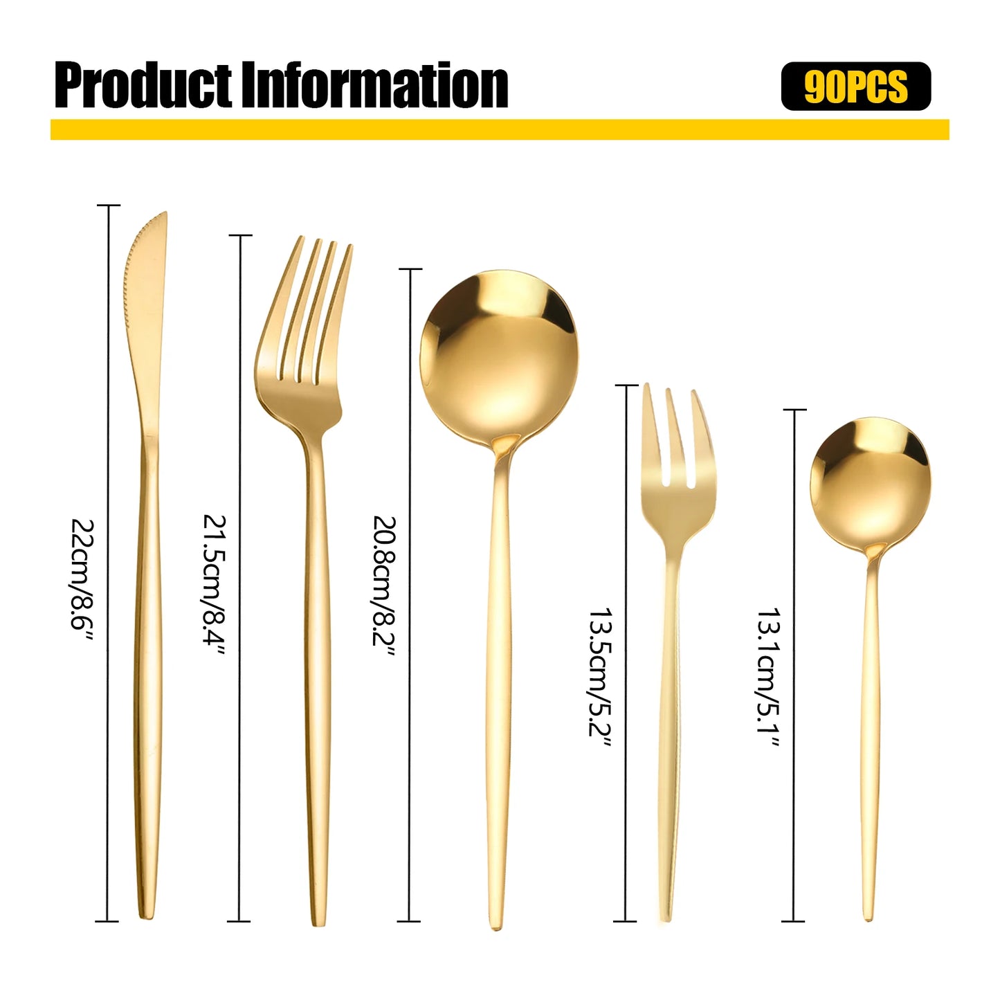 90Pcs Gold 420 Stainless Steel Silverware - Heavy Duty Cutlery