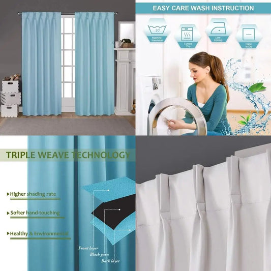 Light Blue Double Pinch Pleated Curtains Set