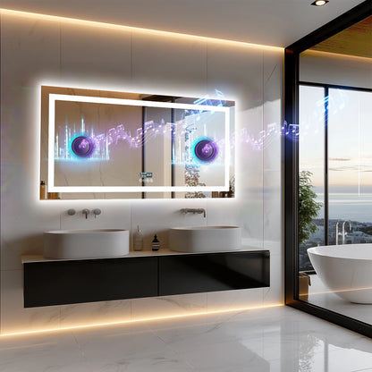 LED 48x24 Mirror with Dual Lights, Anti-Fog, Bluetooth Speaker, 3 Colors Temperature & Dimmable