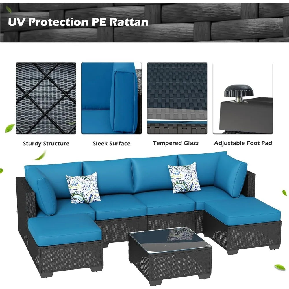 7 Piece Outdoor Patio Furniture Set, PE Rattan Outdoor Wicker Sectional Furniture
