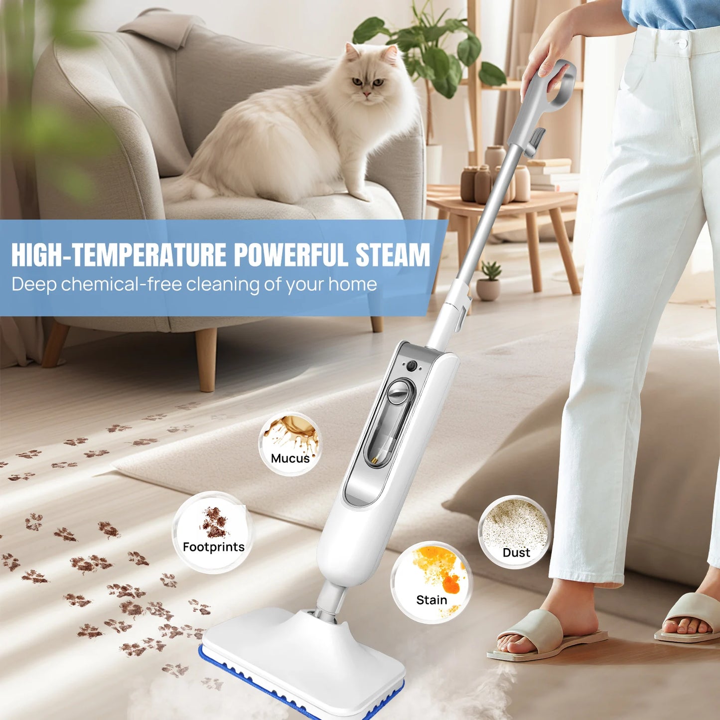 Steam Mop & Detachable Steam Cleaner, 1500W Powerful Floor Steamer for Carpet Laminate Hardwood