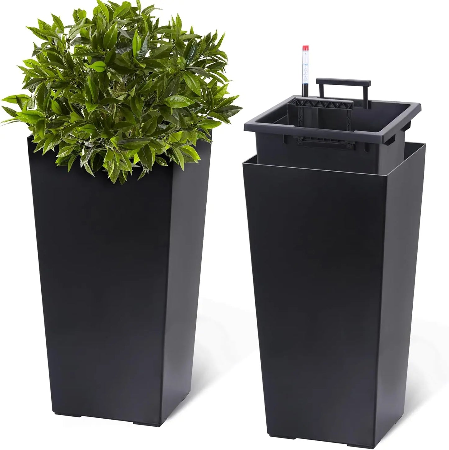 2 PCS- 22.4 in. Planter-Indoor/Outdoor Taper Planter w/ Shelf Insert-Plastic