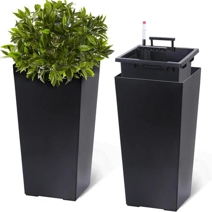 2 PCS- 22.4 in. Planter-Indoor/Outdoor Taper Planter w/ Shelf Insert-Plastic