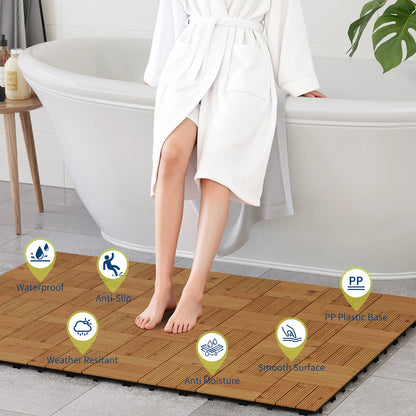Acacia Wood Connected Deck Tiles for Patio & Outdoor 12"x12" Weatherproof Non-Slip