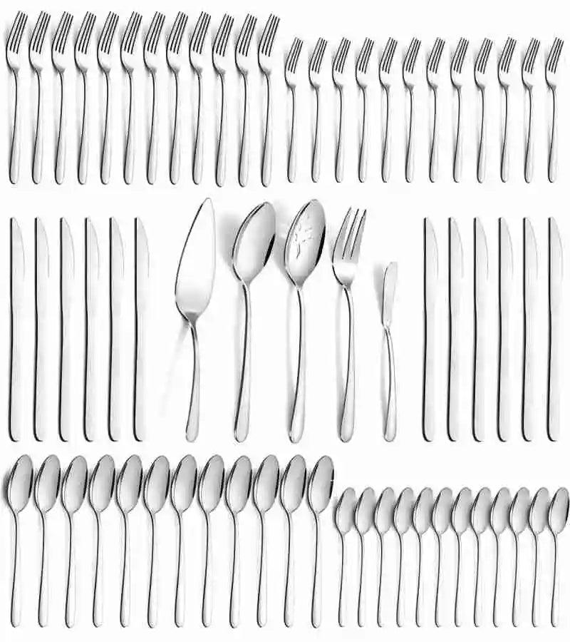 65 Pcs Stainless Steel for 12, with 5 Piece Serving Set