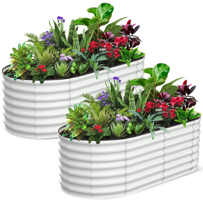 2-Pack Oval Galvanized Steel Raised Garden Bed- Open Base/Safety Edge