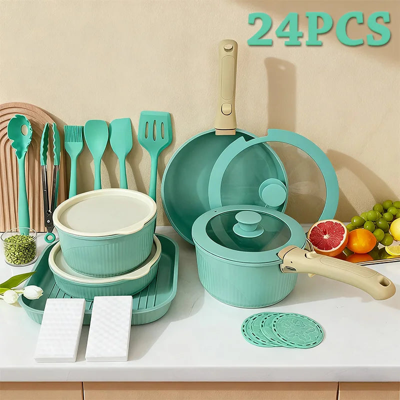 24 Piece Induction Nonstick Pots and Pans Set, Nonstick Cookware RV Cookware Set, Oven Safe