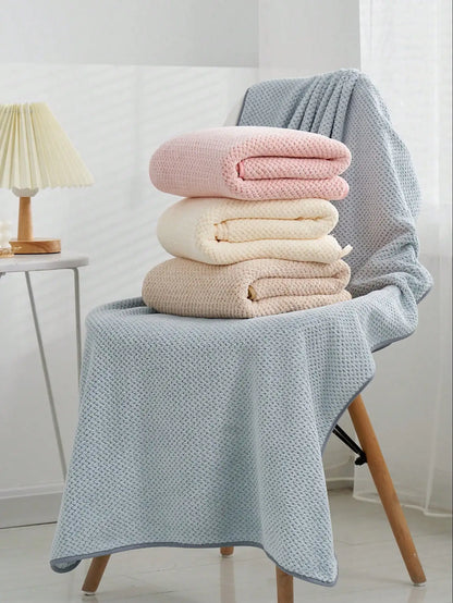 Extra Large 88x175cm Polyester Bath Towel, Hollow Square Knit, Soft Absorbent, 8 Pastel Colors
