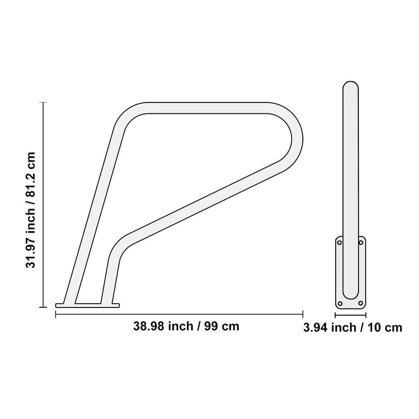 Pool Handrail w/ Grip Cover- Stainless Steel w/ Base Plate- Indoor/Outdoor