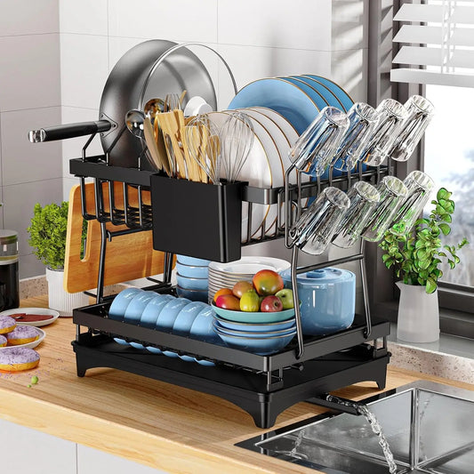 Kitchen countertop 2-tier dish drying rack