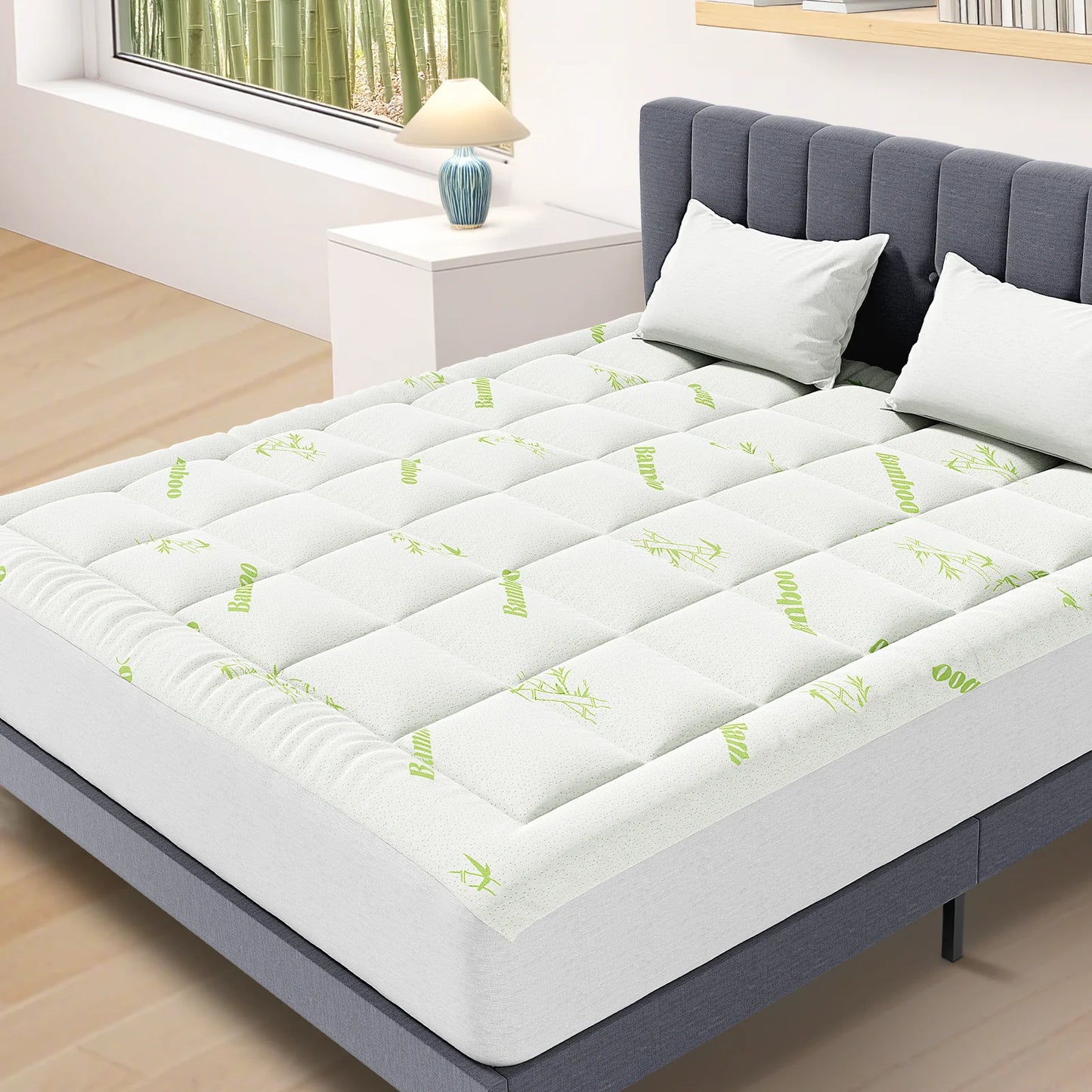 Bamboo Fiber Soft Mattress Topper with Deep Pockets 400g