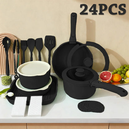 24 Piece Induction Nonstick Pots and Pans Set, Nonstick Cookware RV Cookware Set, Oven Safe