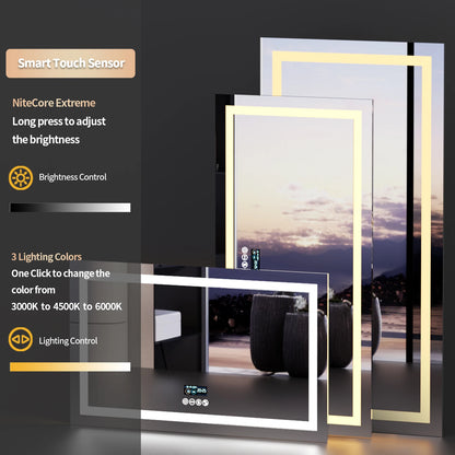 LED Bathroom Mirror with Lights, Dimmable, Smart Bluetooth Digital Display 3 Colors Memory