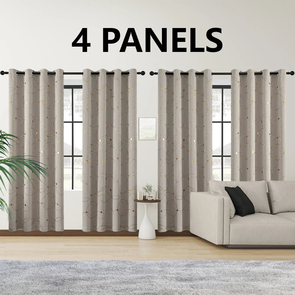 4PCS Blackout Curtains with Grommets Thermal Insulated Circle And Dots Foil Printed