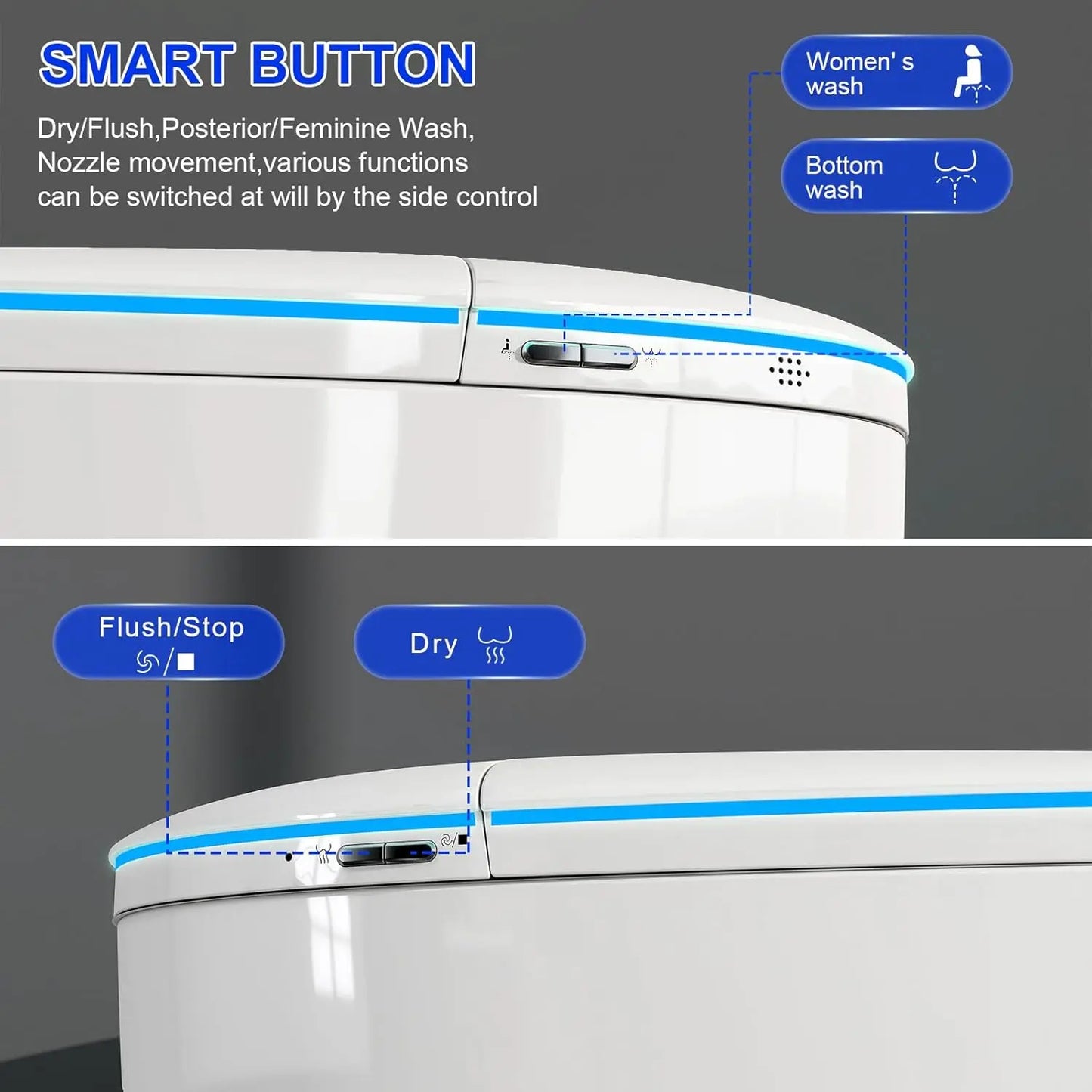 Smart Toilet with Bidet Built in, Foam Shield, Auto Open/Close Lid & Dual Flush, Instant Warm
