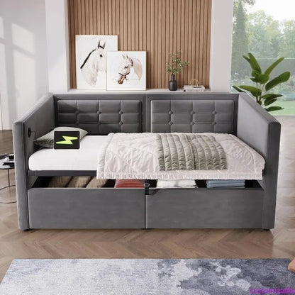 Upholstered Daybed, Hydraulic Storage, USB & Type-C Ports