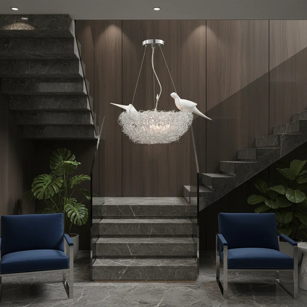 Modern Bird Nest Chandelier 5-Light, Adjustable Height Dimmable