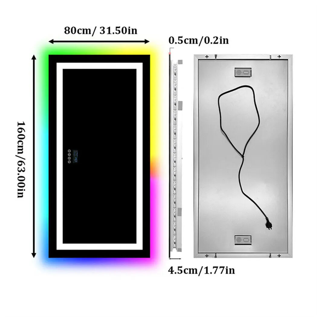 LED Wall Mirror w Bluetooth Dimmable 3 Colors Front + RGB Backlit, Anti-fog, Memory Function, Time Temperature
