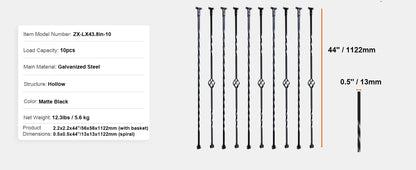 Staircase Metal Balusters- Galvanized Banister Spindles w/ Hollow Baskets Spiral