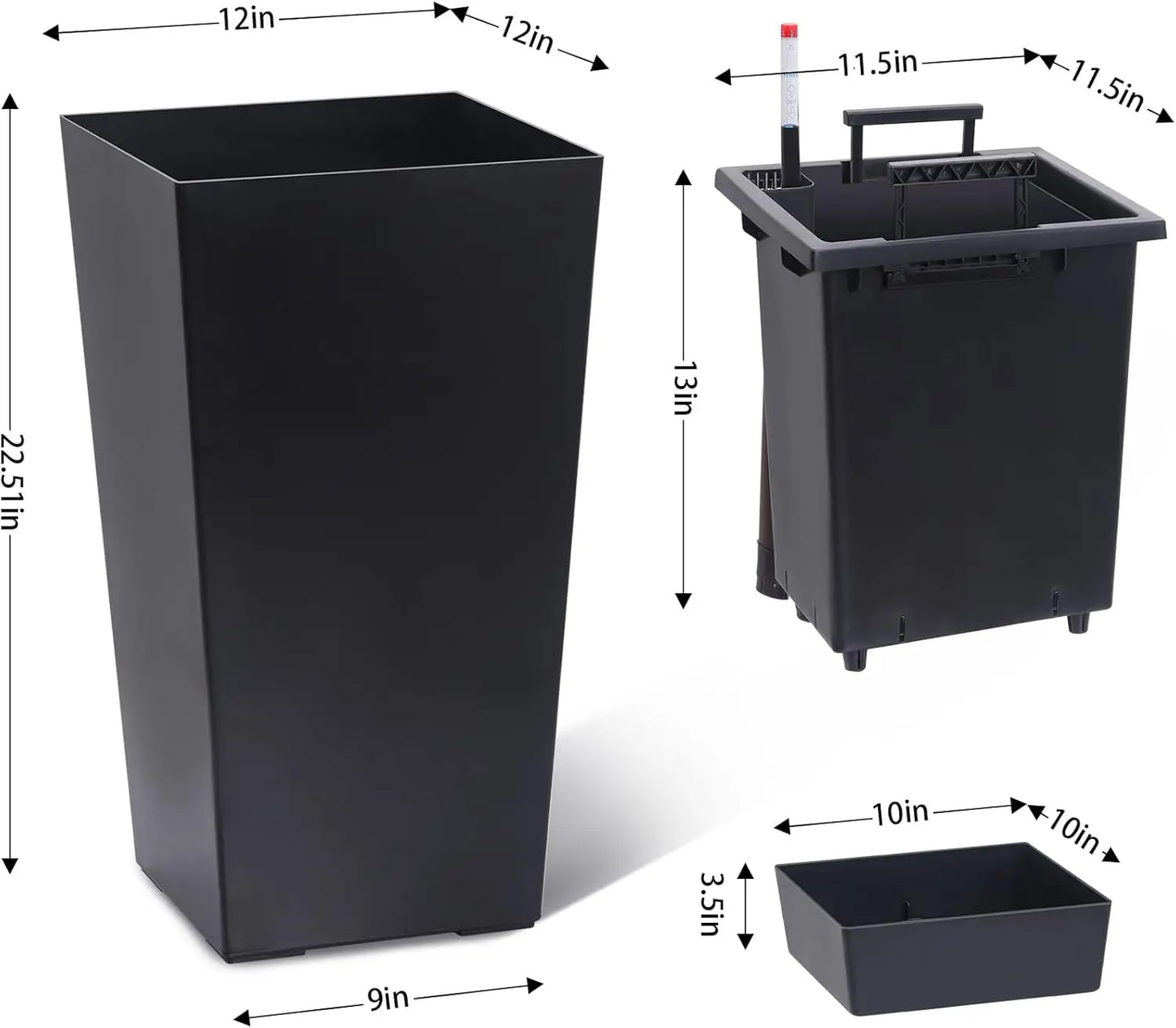 2 PCS- 22.4 in. Planter-Indoor/Outdoor Taper Planter w/ Shelf Insert-Plastic