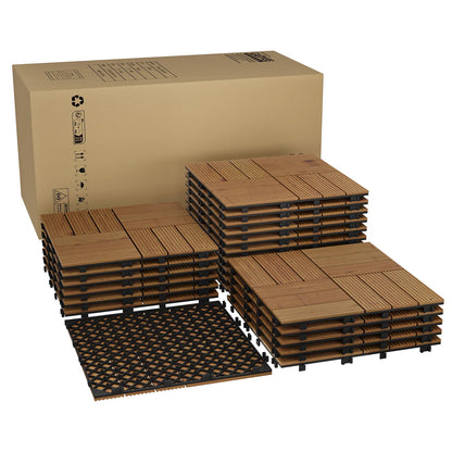 Acacia Wood Connected Deck Tiles for Patio & Outdoor 12"x12" Weatherproof Non-Slip