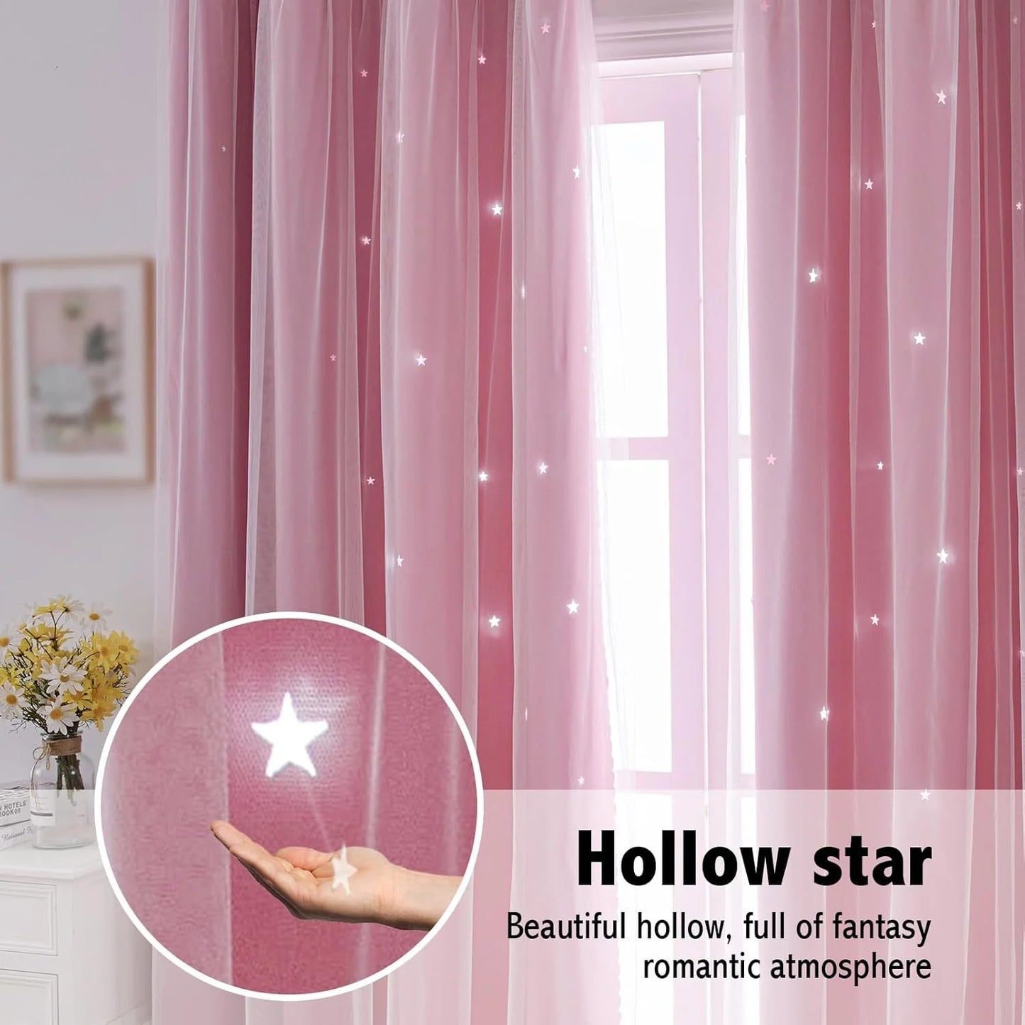 Blackout Blue Romantic Sheer Double-Layer Girls Curtains Princess Design