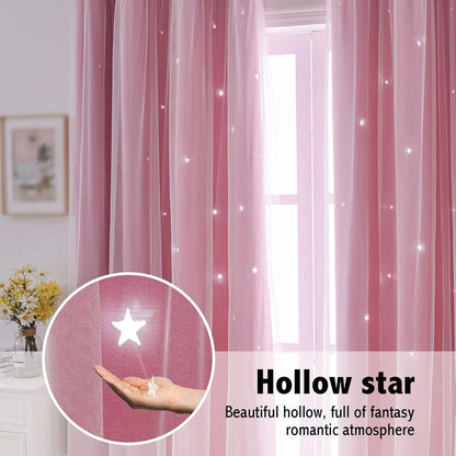 Blackout Blue Romantic Sheer Double-Layer Girls Curtains Princess Design
