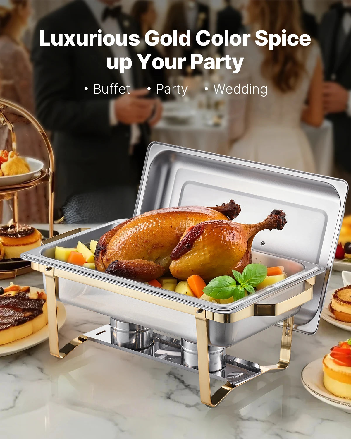8 Qt 4 Pack Chafing Dish 2 Full Size and 4 Half Size Pan, Stainless Steel