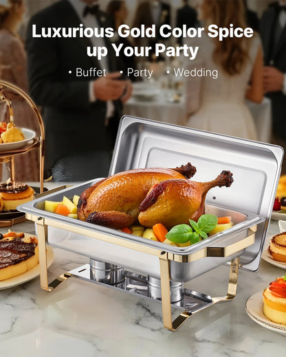 8 Qt 4 Pack Chafing Dish 2 Full Size and 4 Half Size Pan, Stainless Steel