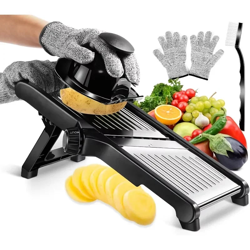 Stainless Steel Mandoline Slicer with 5 Blades & Holder