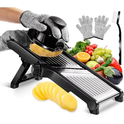 Stainless Steel Mandoline Slicer with 5 Blades & Holder
