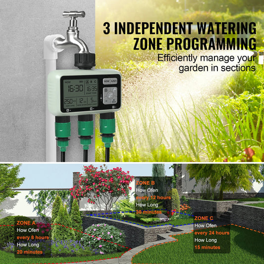 3 Outlets Hose-3 Independent Watering Zones- Watering Sprinkler Timer