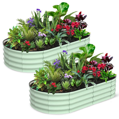 2-Pack Oval Galvanized Steel Raised Garden Bed- Open Base/Safety Edge