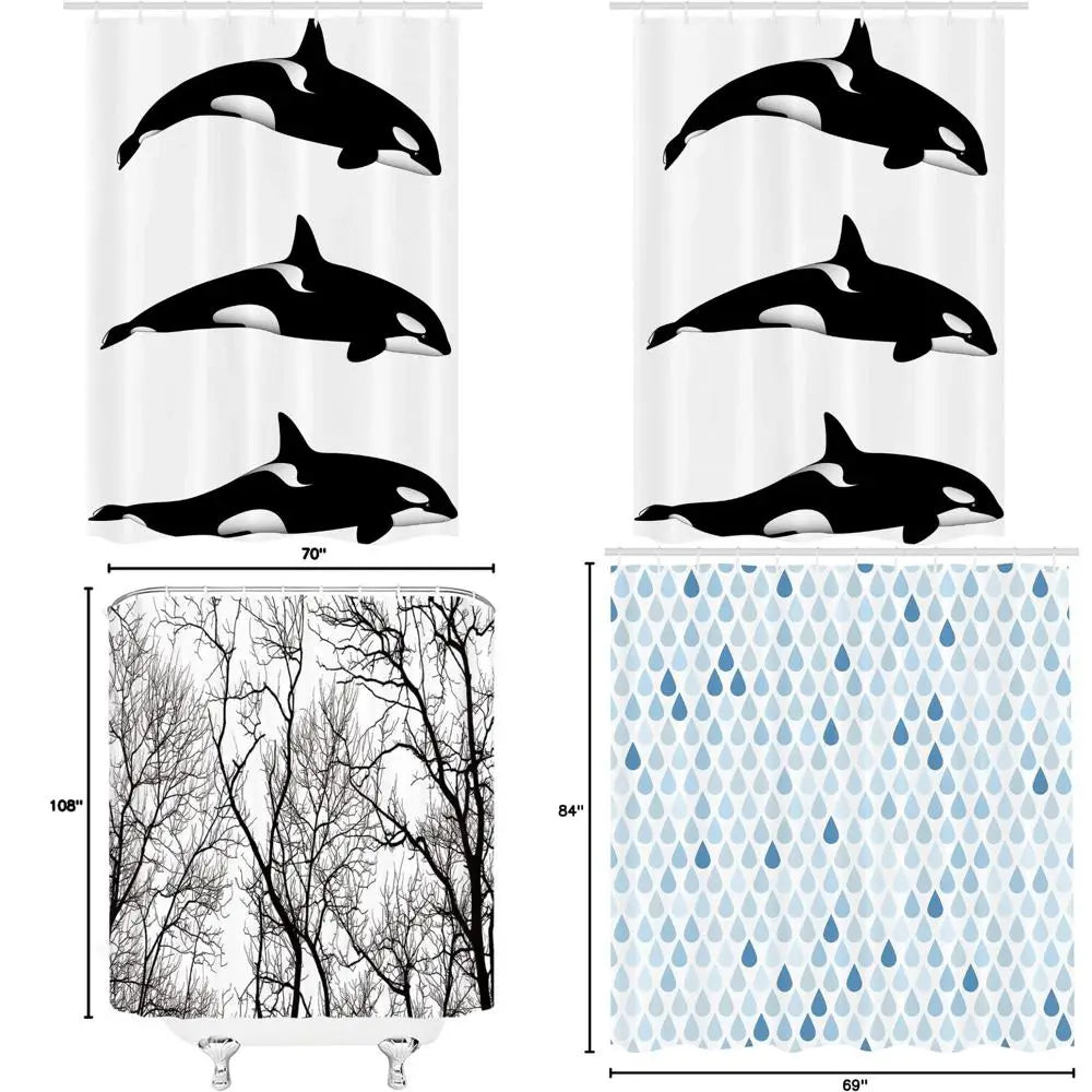 Three black and white killer whales on fabric bathroom