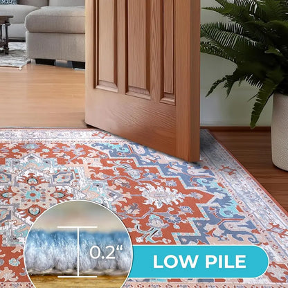 5 x 7 Thin Washable Area Rug - 5’X7’ Boho Rugs, Non-Slip
